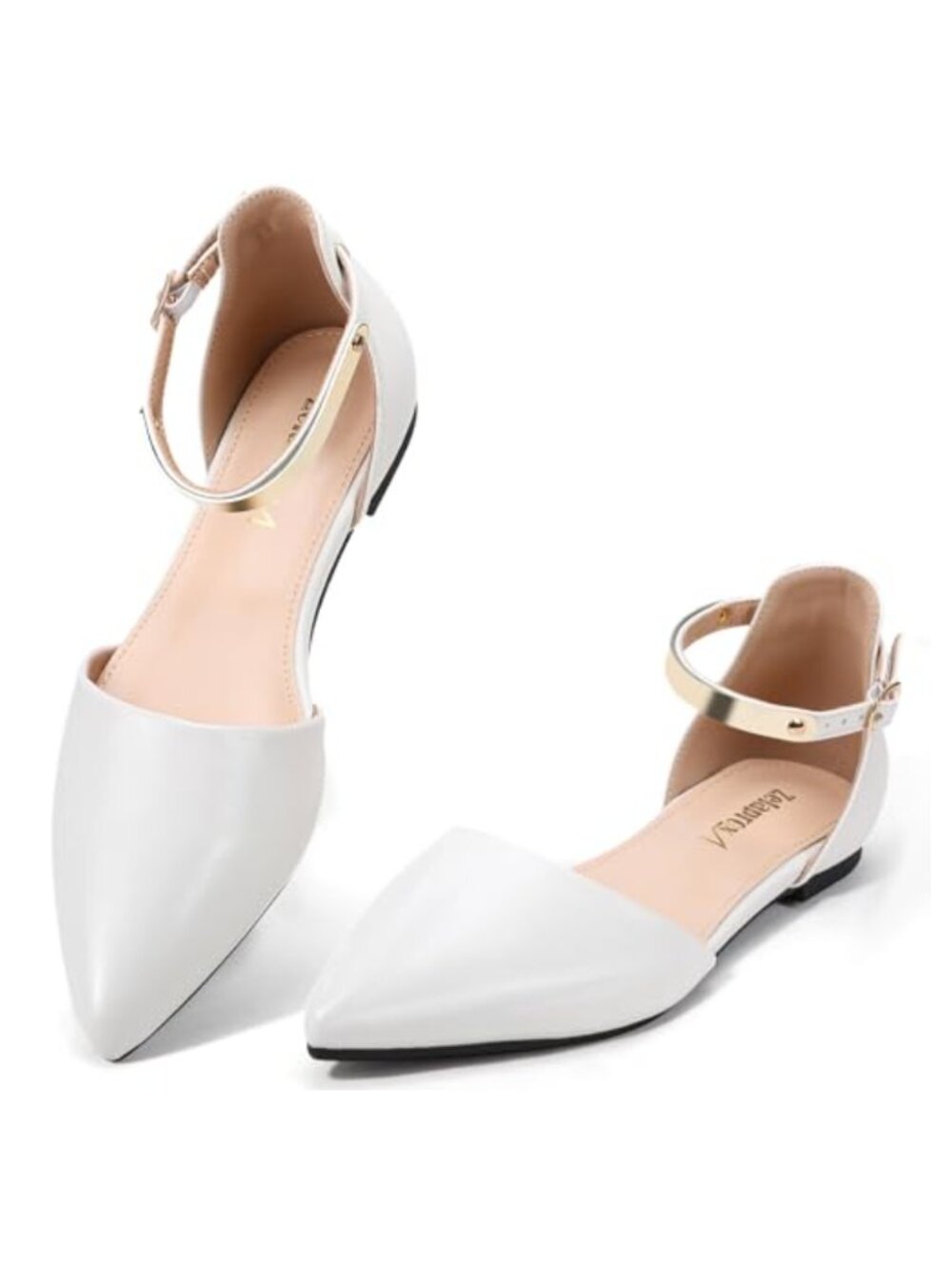 Pointed Toe Faux Leather Flats Ankle Strap Comfort Dressy Casual